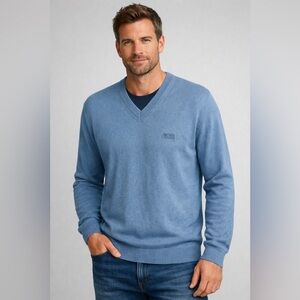 Hugo Boss Men's Light Blue V-Neck Sweater